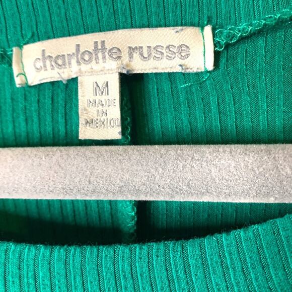 Charlotte Russe Green Long Ribbed T-Shirt Black and White Stripes Medium - Picture 5 of 6